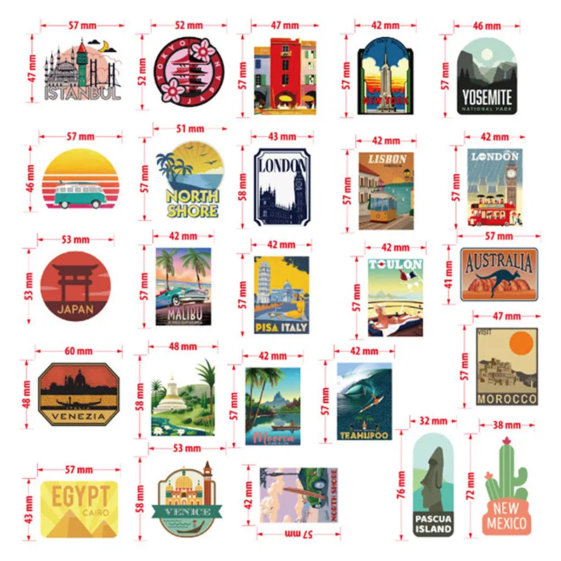 50pcs Travel City Landscape Cartoon Graffiti Sticker DIY Motorcycle Skateboard Notebook Suitcase Waterproof Sticker Decal