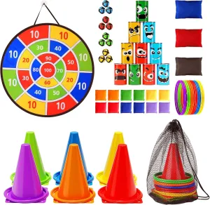58PCS Carnival Games Combo Set, Dart Board Games Knock Down Can Games Bean Bag Toss Game Party Games Indoor Outdoor Birthday Party Games Fall Festival Field Day Games For Kids Adults Yard Games