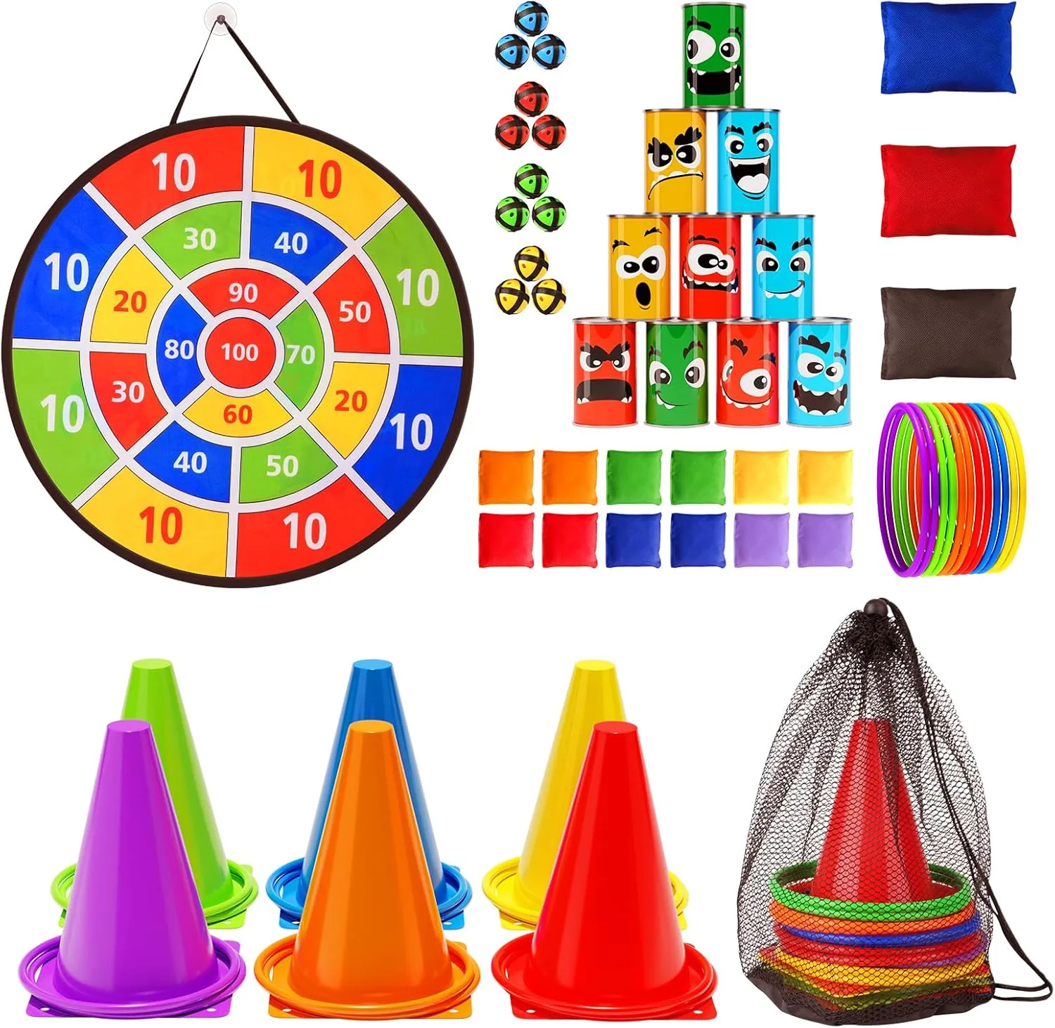 58PCS Carnival Games Combo Set, Dart Board Games Knock Down Can Games Bean Bag Toss Game Party Games Indoor Outdoor Birthday Party Games Fall Festival Field Day Games For Kids Adults Yard Games