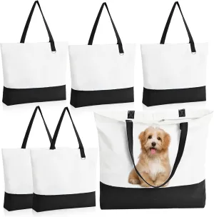 6 Pack Canvas Tote Bags with Zipper, Blank Reusable Grocery Bags, Widened Washable Bag with Inner Pocket, Shopping Travel Large Tote Bags for DIY Heat Transfer, Birthday Gifts, Mother's Day
