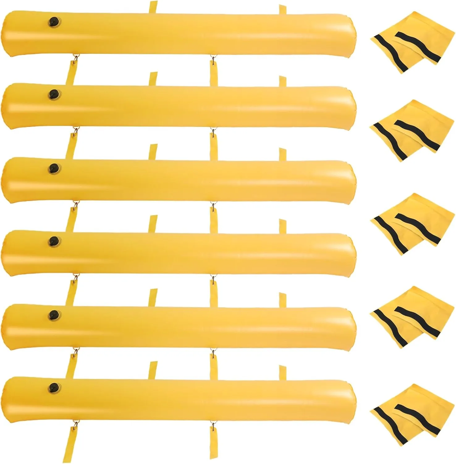 6 Pcs PVC Flood Barriers for Home with 5 Connecting Bands 6ft x 8inch Water Barriers Flood Bags Alternative Lightweight Water Barriers Prevention for Flooding Rain Protection Door Garage