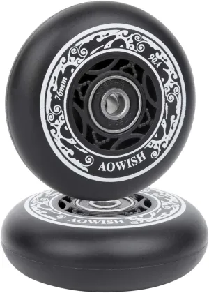 76mm 90a Ripsurf Wheels w/Bearings ABEC-9 for RipStik DLX Caster Board, Deluxe Junior Skateboard, 2 Wheel Pivoting Skateboard, Caster Board Skateboard (Set of 2) (BLACK)