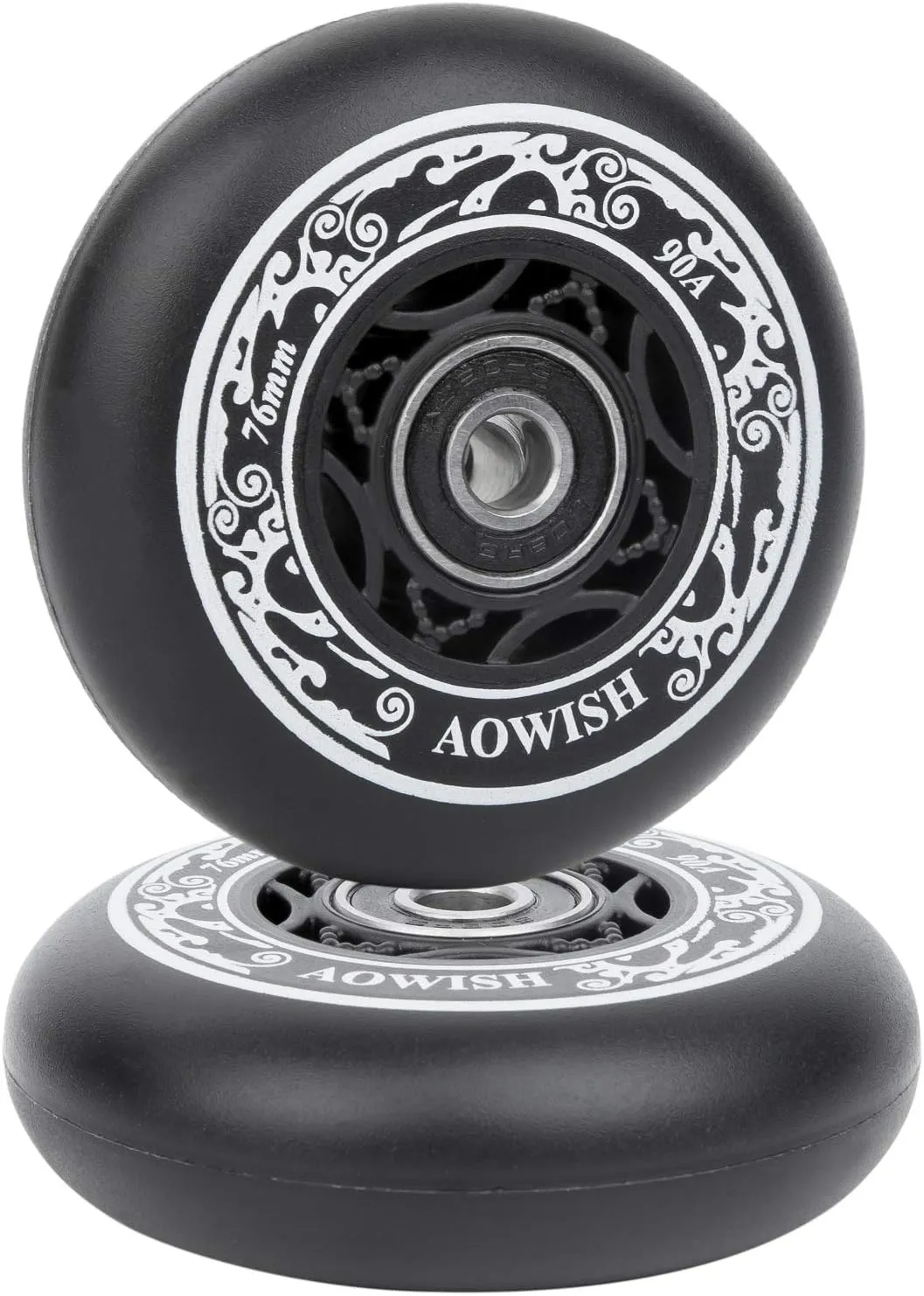 76mm 90a Ripsurf Wheels w/Bearings ABEC-9 for RipStik DLX Caster Board, Deluxe Junior Skateboard, 2 Wheel Pivoting Skateboard, Caster Board Skateboard (Set of 2) (BLACK)