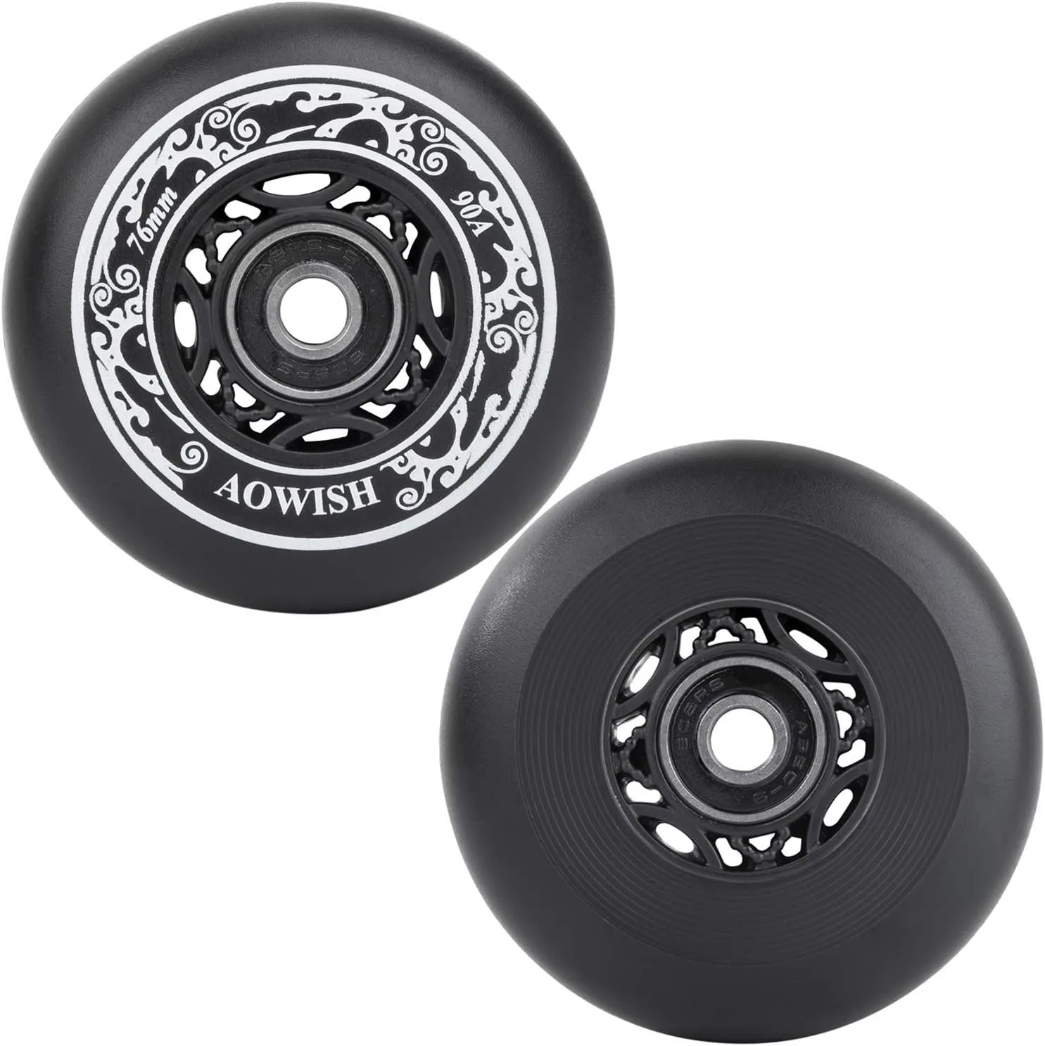 76mm 90a Ripsurf Wheels w/Bearings ABEC-9 for RipStik DLX Caster Board, Deluxe Junior Skateboard, 2 Wheel Pivoting Skateboard, Caster Board Skateboard (Set of 2) (BLACK)