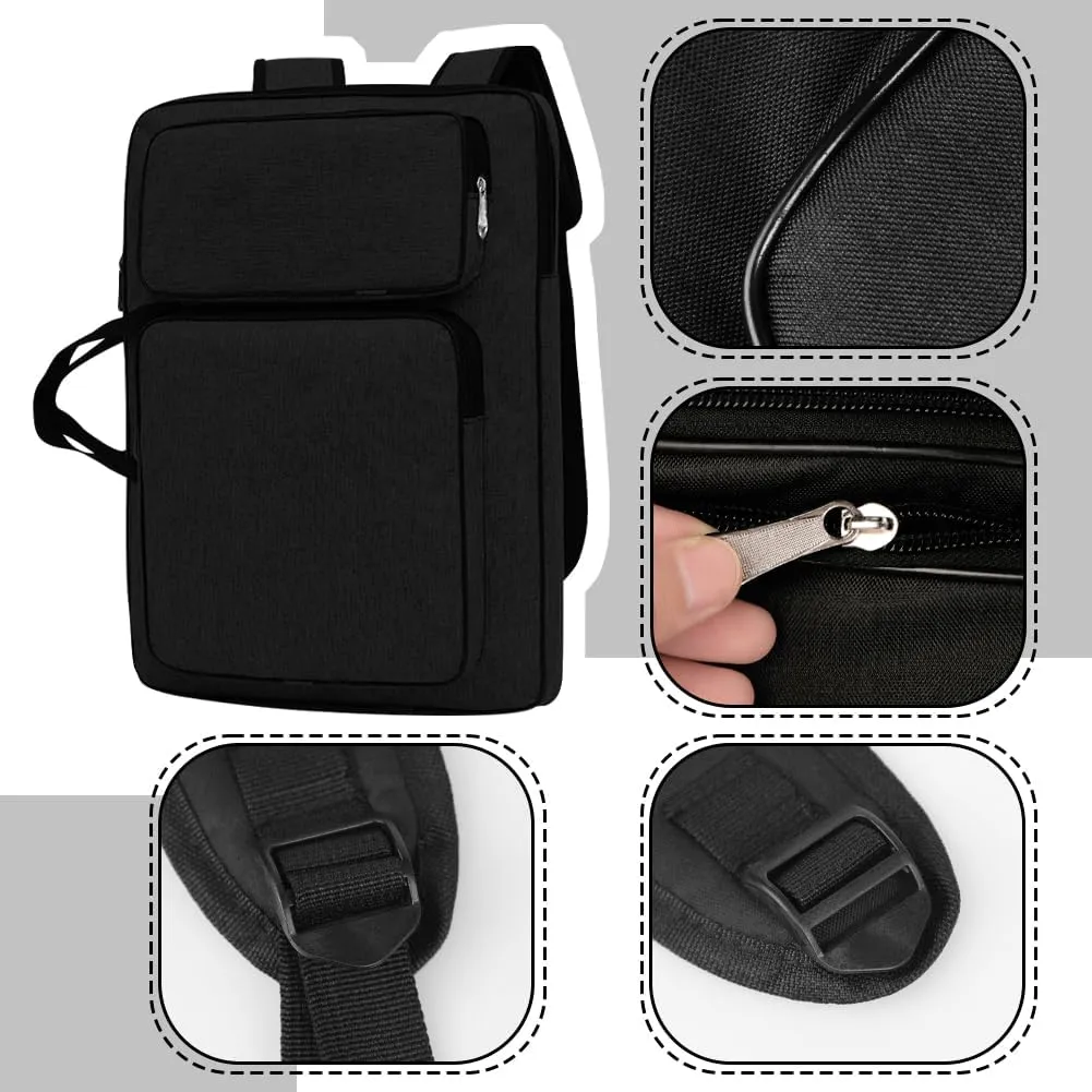 8K Artist Portfolio Carry Backpack Case Versatile Art Bags Waterproof Adjustable Drawing Board Backpack Art Storage Bags for Artworks Painting Drawing Sketching 19.7” x 14.6” x 2.4” (Dark black)
