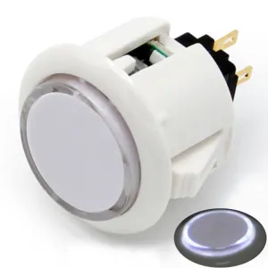 (8PCS 24MM white button with white LED) Original Qanba Illuminated Push Button 24MM Qanba Sanp In LED Buttons for Arcade Machine DIY Cabinet Machine JAMMA
