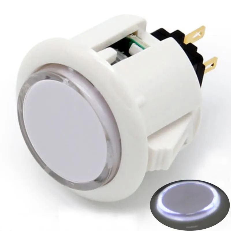 (8PCS 24MM white button with white LED) Original Qanba Illuminated Push Button 24MM Qanba Sanp In LED Buttons for Arcade Machine DIY Cabinet Machine JAMMA