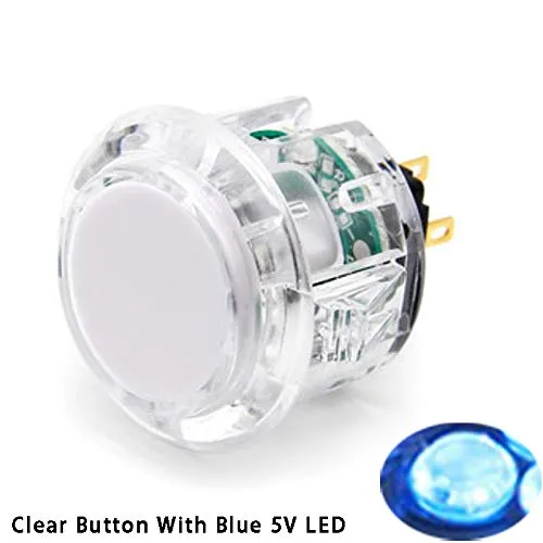 (8PCS 30MM clear button with blue LED) Original Qanba Illuminated Push Button 30mm Qanba Sanp In LED Buttons for Arcade Machine DIY Cabinet Machine JAMMA
