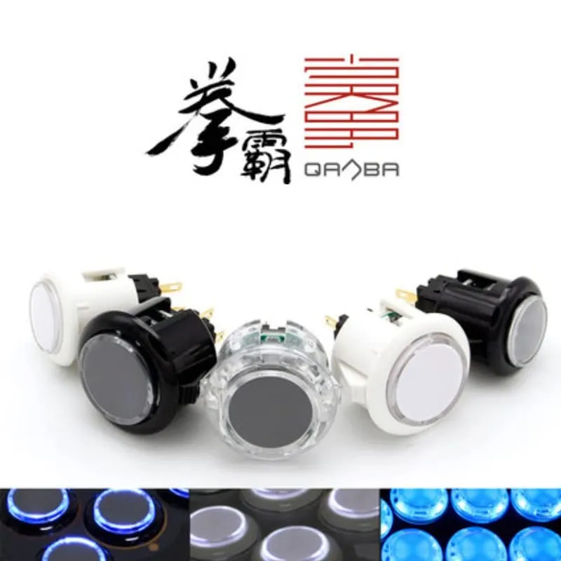 (8PCS 30MM clear button with blue LED) Original Qanba Illuminated Push Button 30mm Qanba Sanp In LED Buttons for Arcade Machine DIY Cabinet Machine JAMMA