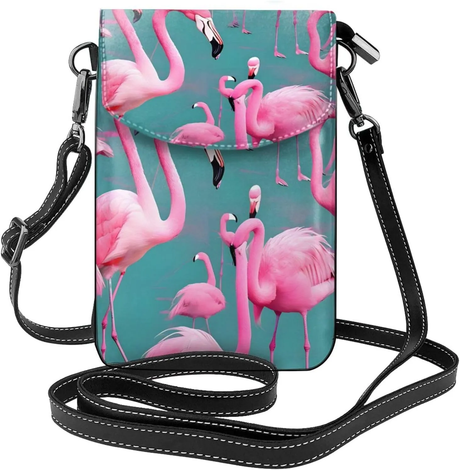A Flock Of Flamingos Zippered Crossbody Bag, Women'S Shoulder Bag With Card Slot, &Removable Shoulder Strap, 7.6 X 4.9 In.