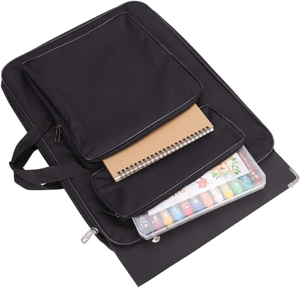A3 Artist Portfolio Carrying Case Portable Draw Board Painting Pad Backpack Waterproof Heavy Duty Canvas Shoulder Bag Sketching Painting Art Supplies Carry Bag Black