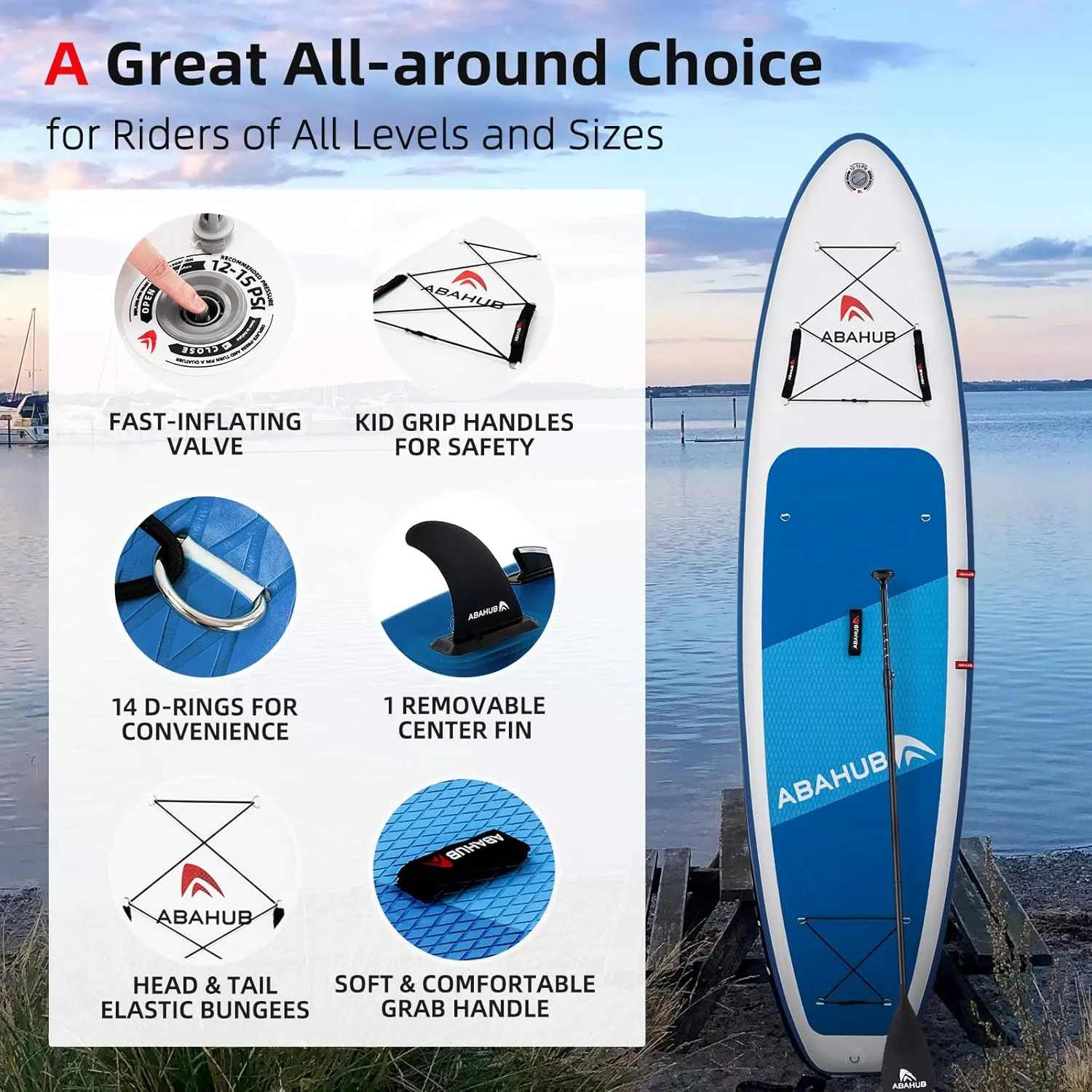 Abahub Inflatable SUP, Wide 10'6" x 31"/34" x 10'6" iSUP, Blue Standup Paddleboard with Adjustable SUP Kayak Paddle, for Yoga, Paddle Board, Kayaking, Surf, Canoe, Fishing