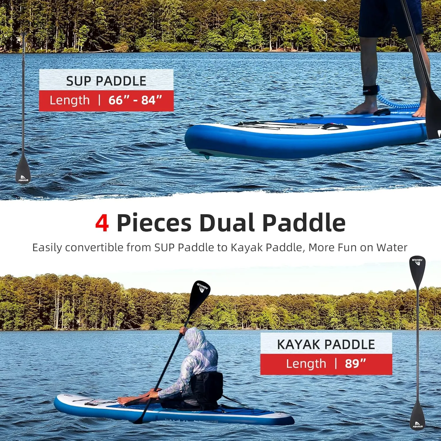 Abahub Inflatable SUP, Wide 10'6" x 31"/34" x 10'6" iSUP, Blue Standup Paddleboard with Adjustable SUP Kayak Paddle, for Yoga, Paddle Board, Kayaking, Surf, Canoe, Fishing