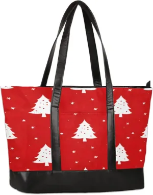 Abstract Hand Painted Christmas Tree Snowflake Laptop Tote Bag for Women Lightweight Work Purse with Multiple Compartments Fits 13-15.6 Inch Laptop Tablet Shoulder Bag for Office Travel Daily Use