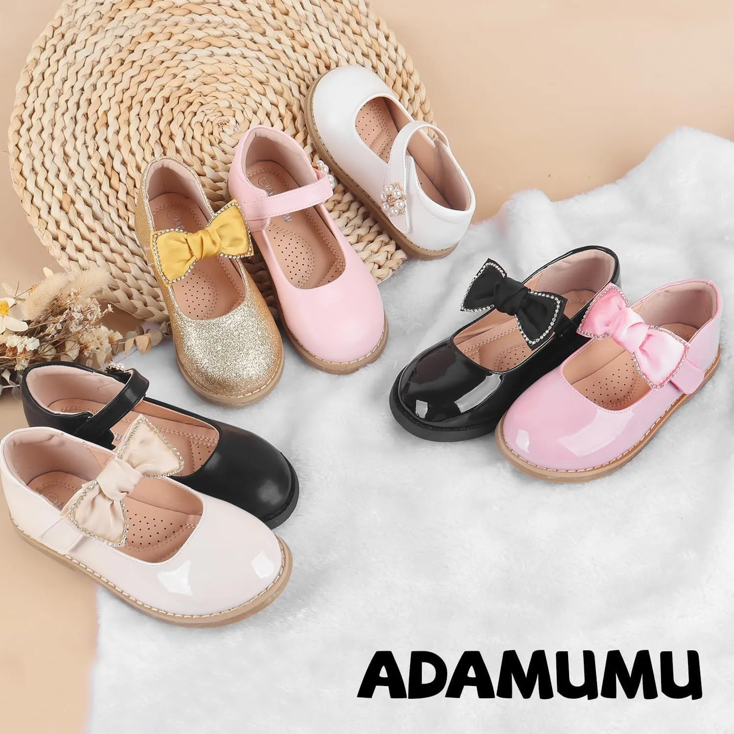 ADAMUMU Toddler Dress Shoes Flower Girl Shoes for Weeding Cute Toddler Mary Jane Shoes Lace Flore Ballet Flat for Walking, Jumping
