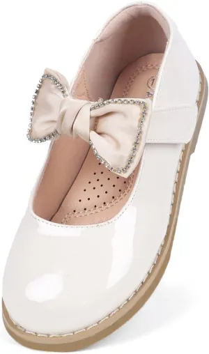 ADAMUMU Toddler Dress Shoes Flower Girl Shoes for Weeding Cute Toddler Mary Jane Shoes Lace Flore Ballet Flat for Walking, Jumping