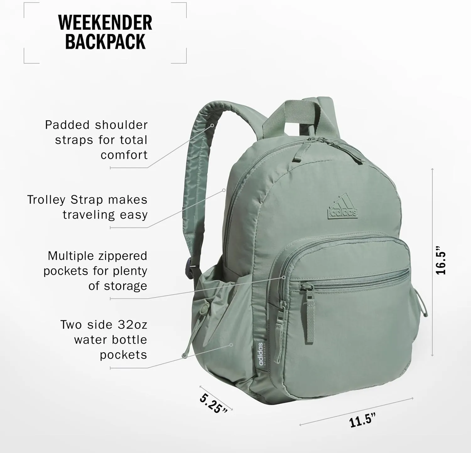 adidas Weekender Mini Backpack for Women and Men, Small Fashion Bag with Laptop Sleeve, Silver Green, One Size