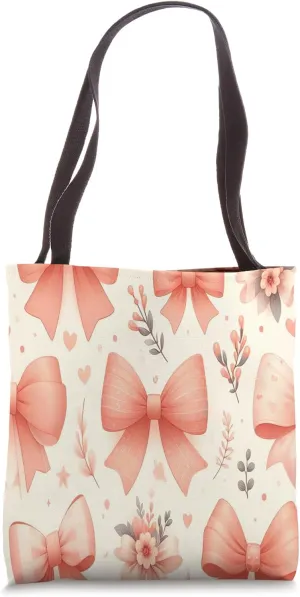 Aesthetic Pastel Coral Ribbons and Bows in Watercolor Tote Bag