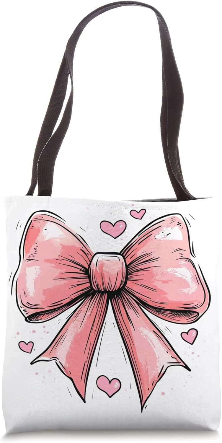 Aesthetic Pink Bow || Heart Love Romantic Heart || girly Tote Bag