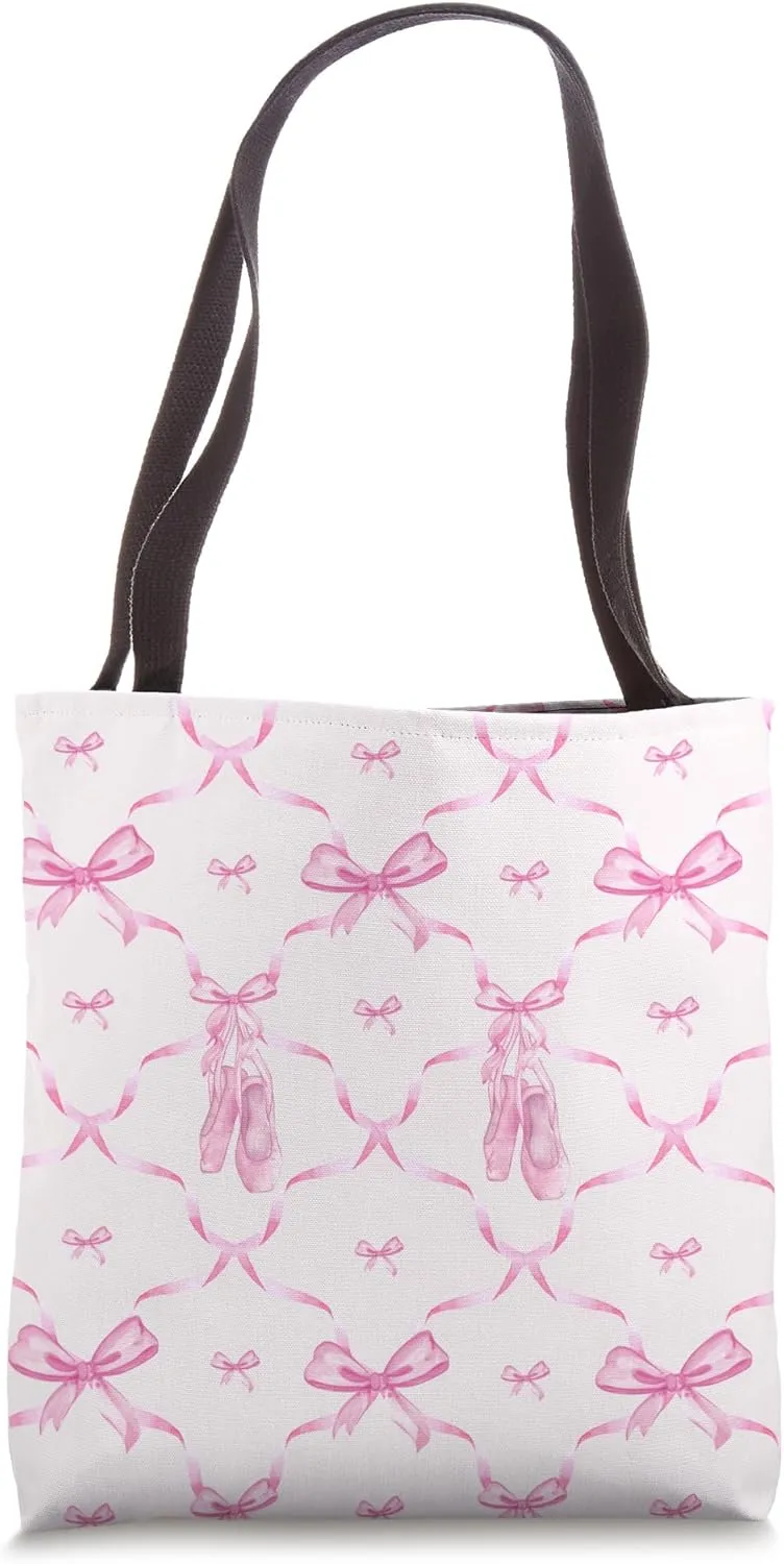 Aesthetic Pink Ribbons, Bows and Watercolor Ballet Shoes Tote Bag
