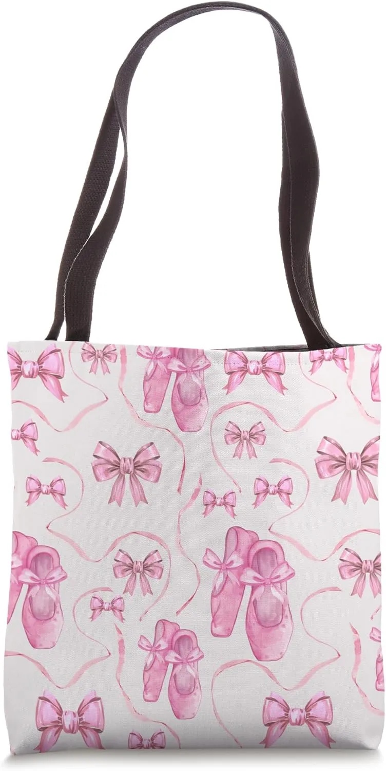 Aesthetic Pink Ribbons Bows and Watercolor Ballet Shoes Tote Bag
