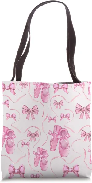 Aesthetic Pink Ribbons Bows and Watercolor Ballet Shoes Tote Bag
