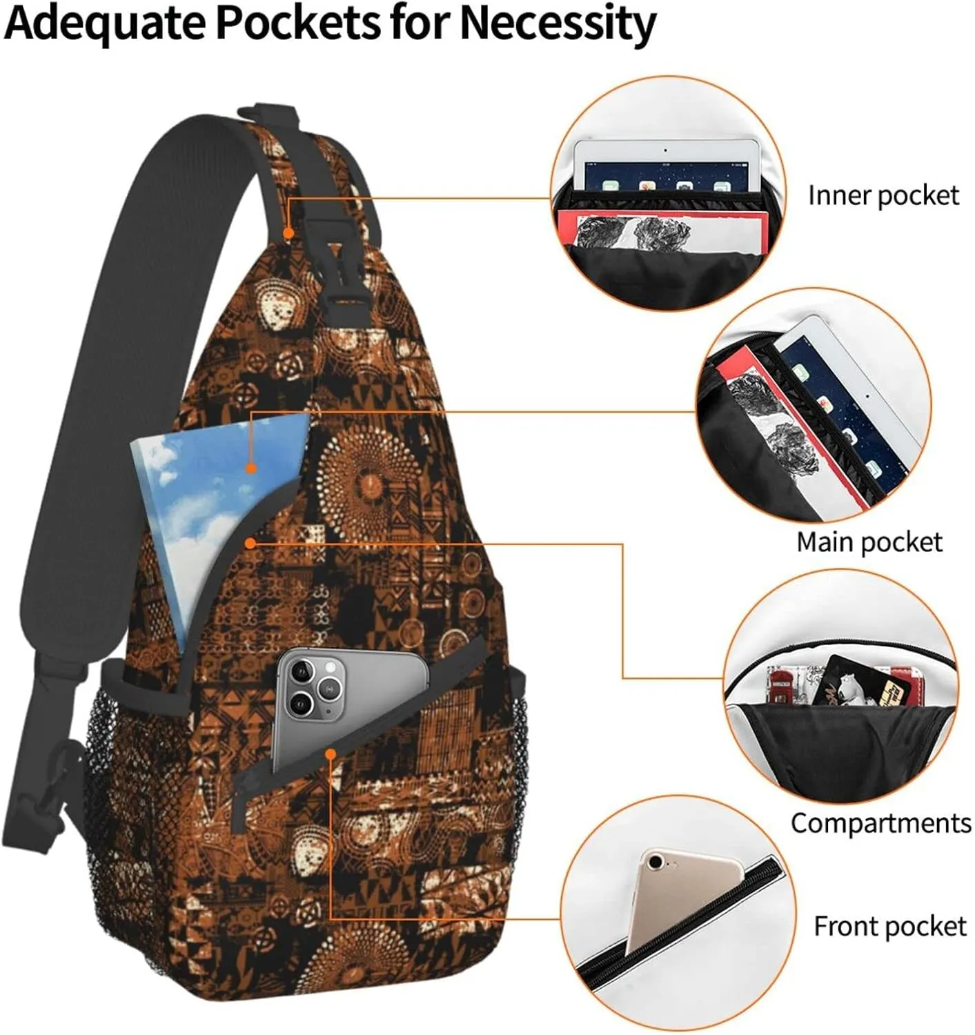 African Sling Bag Animal Skins Crossbody Chest Daypack Casual Backpack African Shoulder Bag African Gift