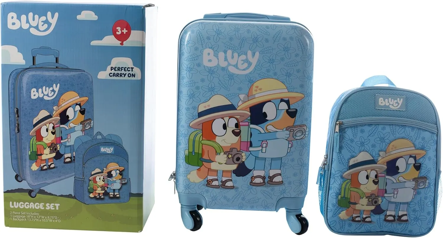 AI ACCESSORY INNOVATIONS Bluey Kids Luggage and Backpack Set - 18" Luggage Suitcase With Wheels, 13.75" Backpack