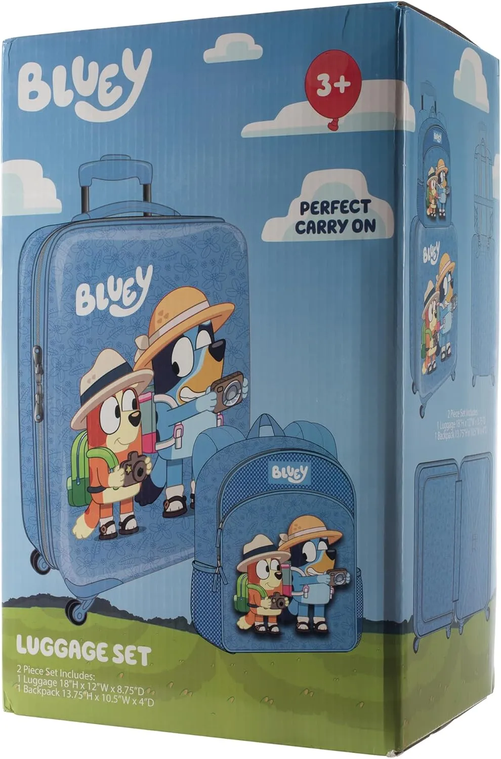 AI ACCESSORY INNOVATIONS Bluey Kids Luggage and Backpack Set - 18" Luggage Suitcase With Wheels, 13.75" Backpack