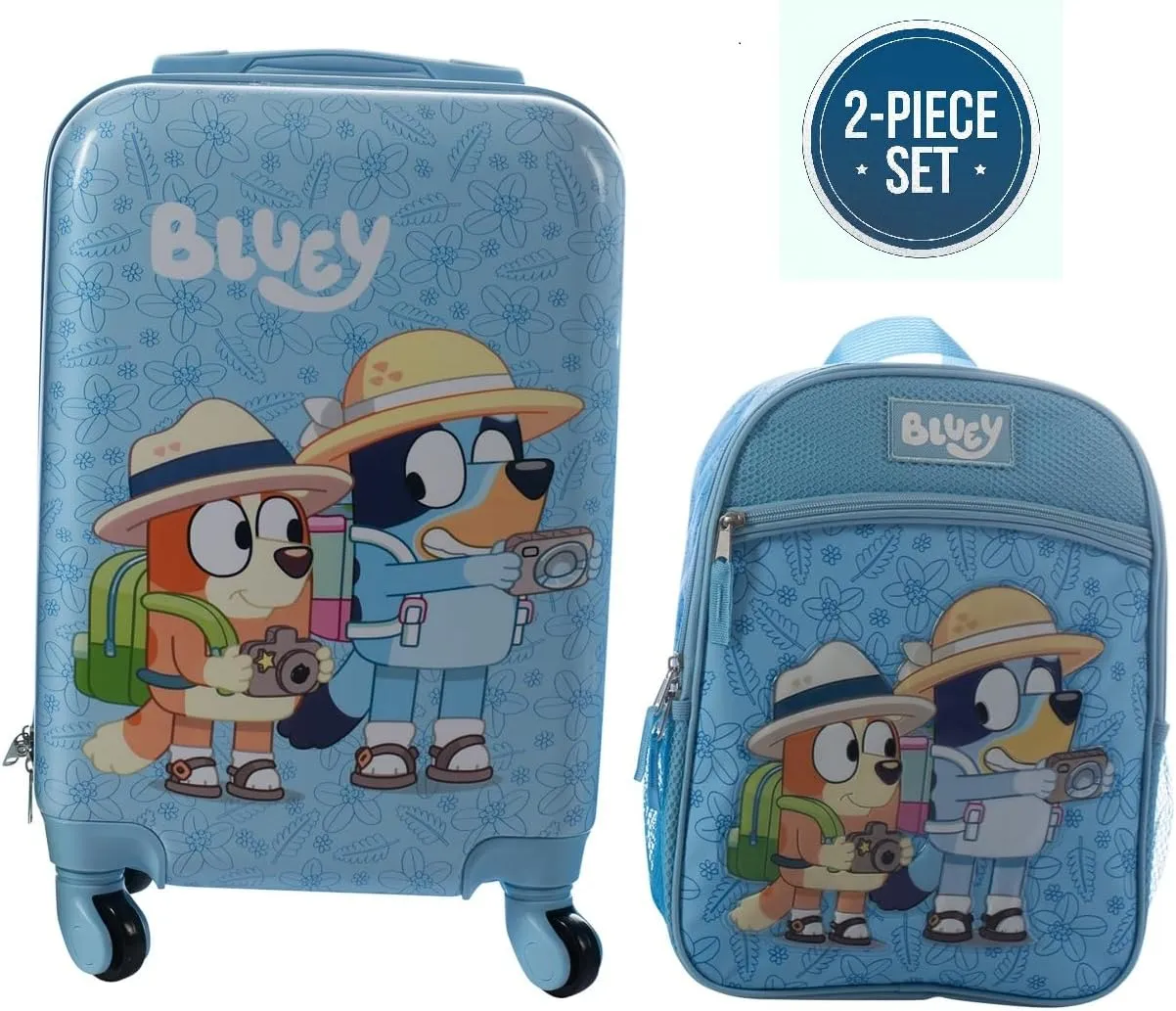 AI ACCESSORY INNOVATIONS Bluey Kids Luggage and Backpack Set - 18" Luggage Suitcase With Wheels, 13.75" Backpack