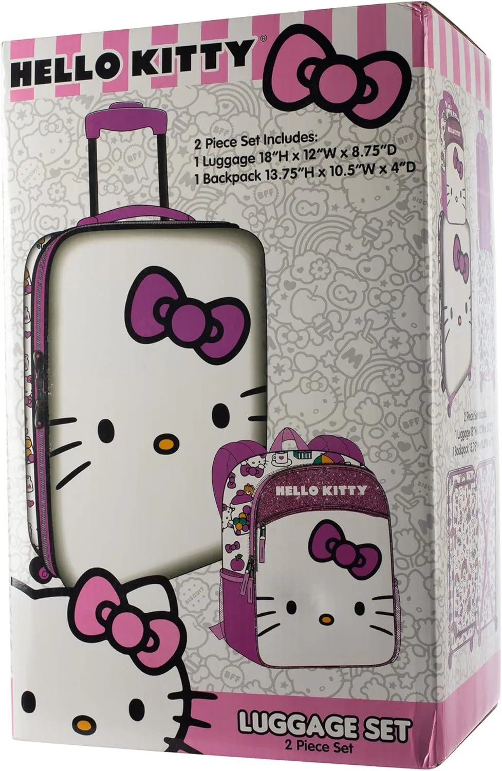 AI ACCESSORY INNOVATIONS Hello Kitty Girls Luggage and Backpack Set - 18" Luggage Suitcase With Wheels, 13.75" Backpack
