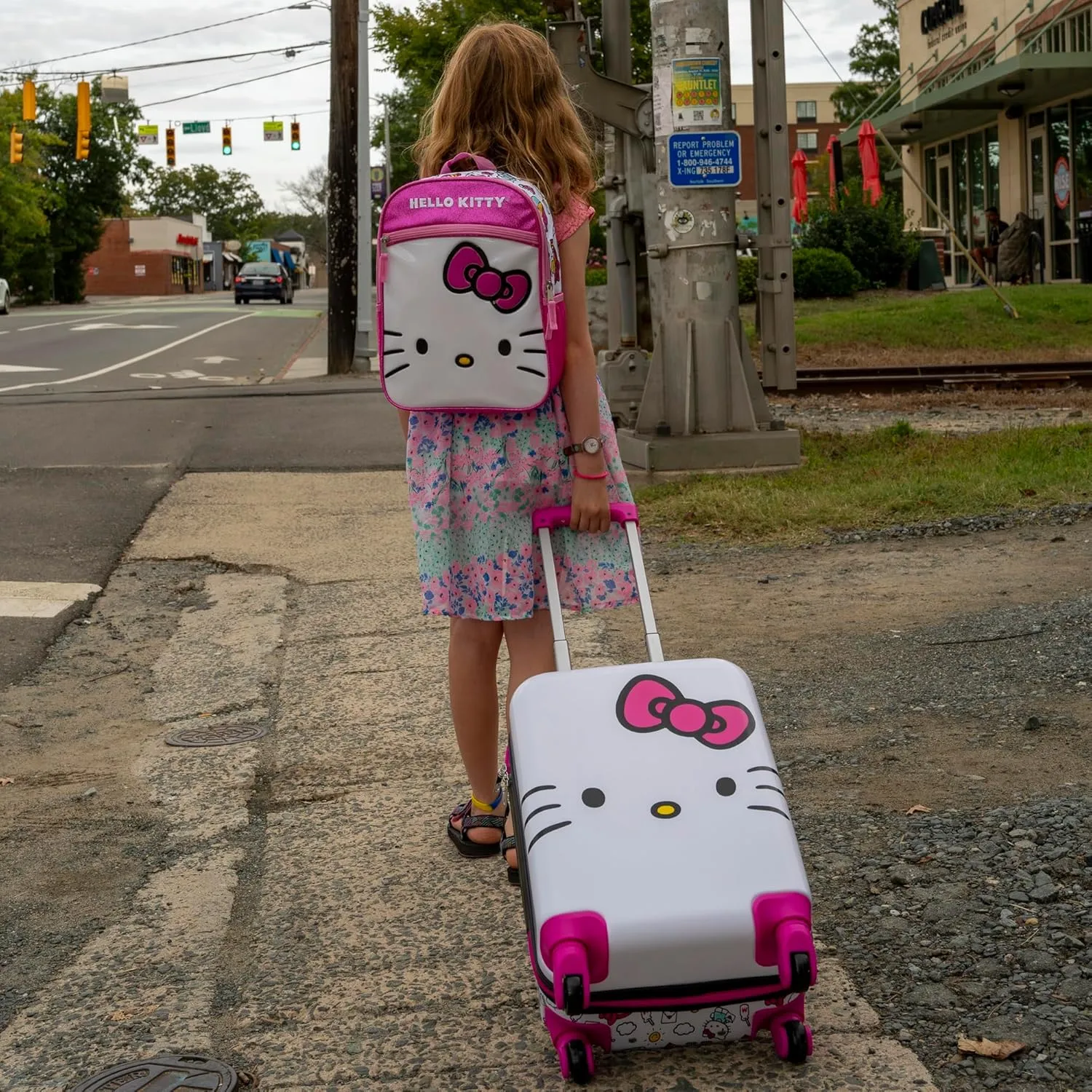 AI ACCESSORY INNOVATIONS Hello Kitty Girls Luggage and Backpack Set - 18" Luggage Suitcase With Wheels, 13.75" Backpack