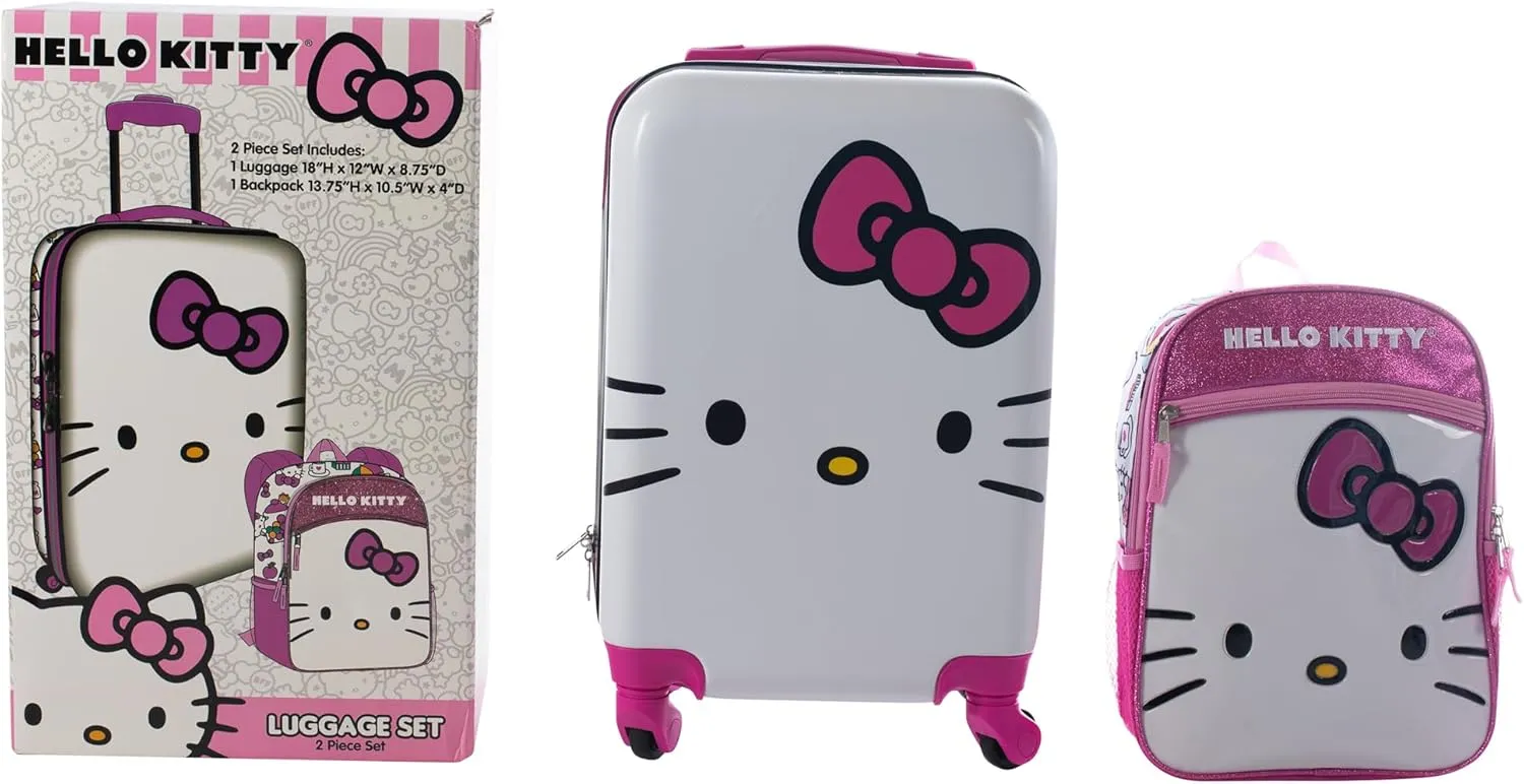 AI ACCESSORY INNOVATIONS Hello Kitty Girls Luggage and Backpack Set - 18" Luggage Suitcase With Wheels, 13.75" Backpack