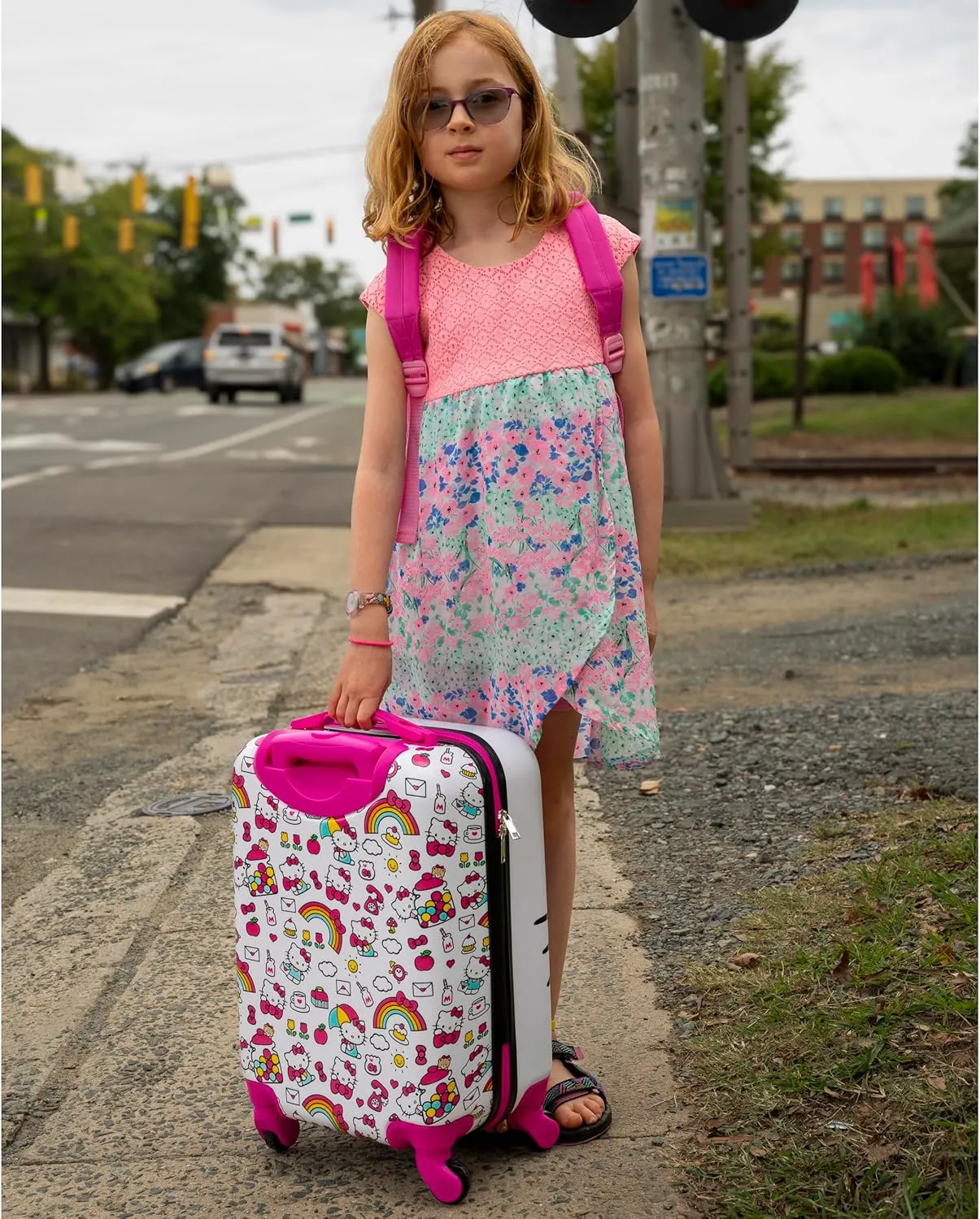 AI ACCESSORY INNOVATIONS Hello Kitty Girls Luggage and Backpack Set - 18" Luggage Suitcase With Wheels, 13.75" Backpack