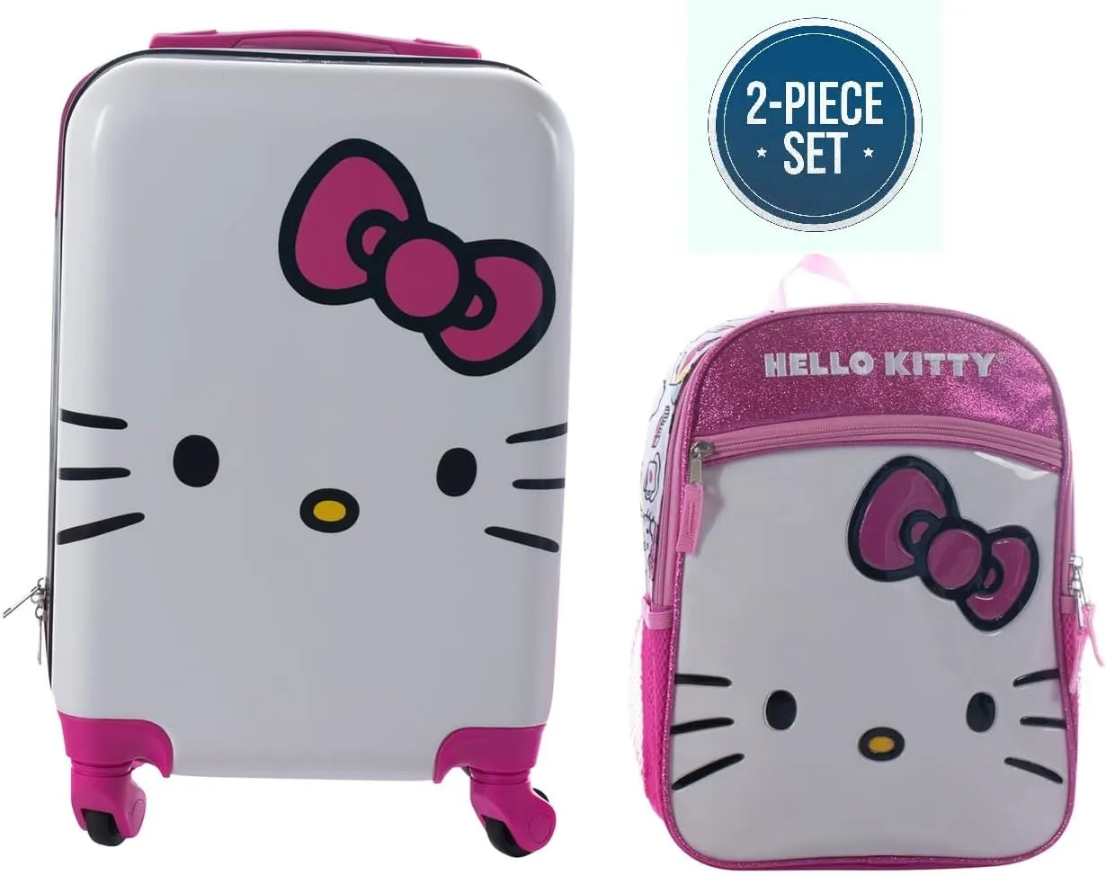 AI ACCESSORY INNOVATIONS Hello Kitty Girls Luggage and Backpack Set - 18" Luggage Suitcase With Wheels, 13.75" Backpack