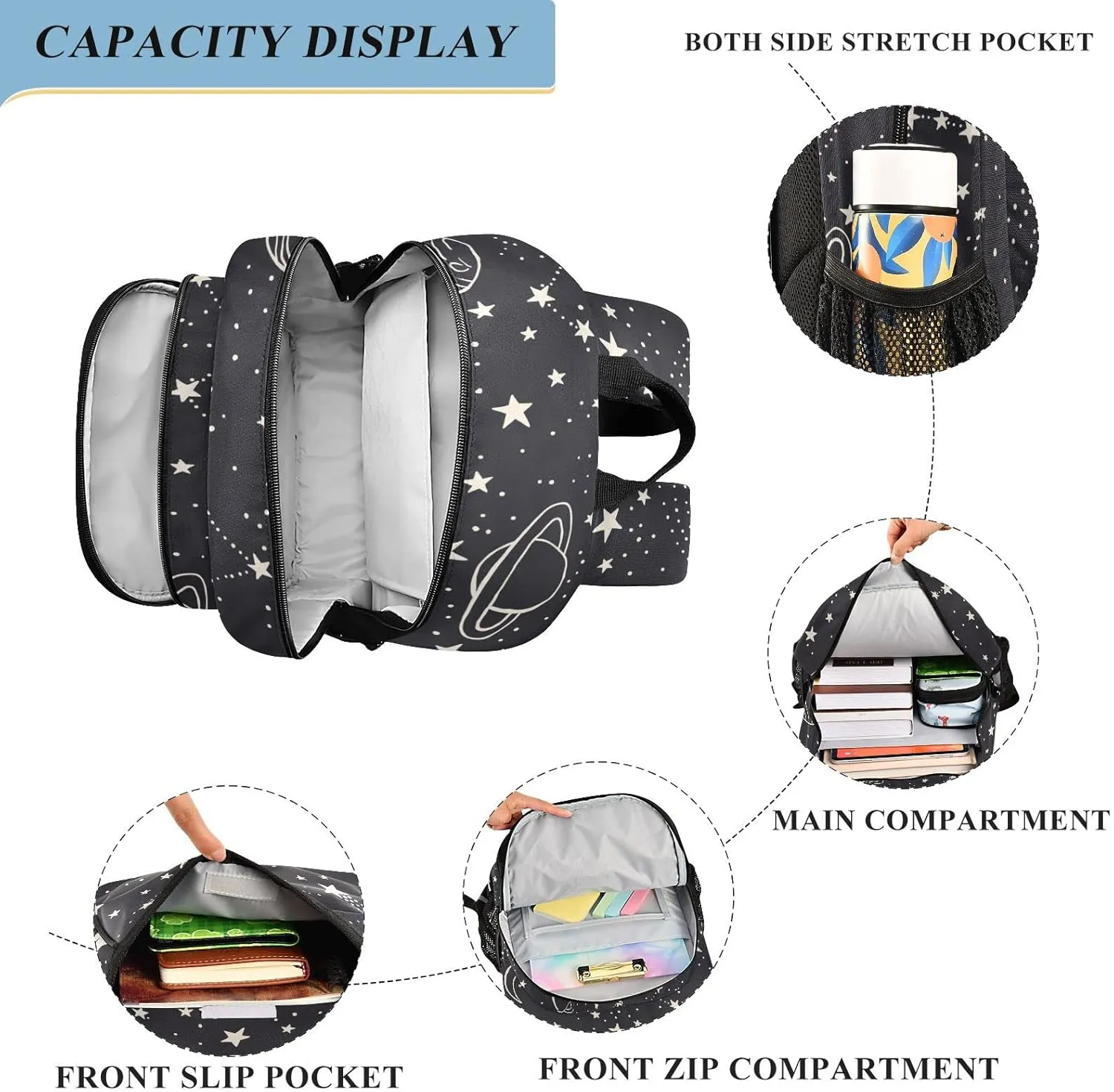 ALAZA Galaxy Planets Comets Constellations Stars Casual Backpack Bag Travel Knapsack Bags