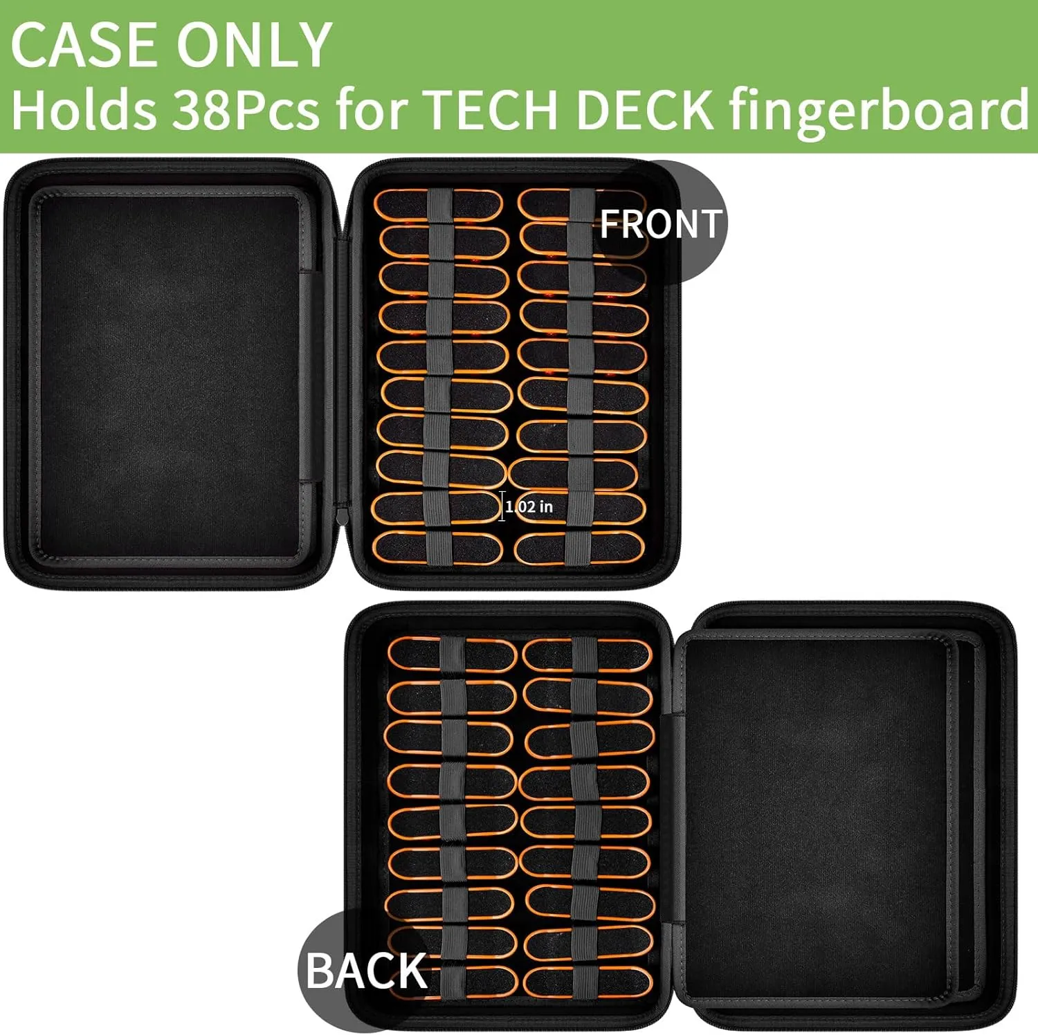 ALKOO Case Compatible with TECH DECK Ultra DLX Fingerboard 4-Pack, also Holds 38PCS for HOMETALL/for Teak Tuning/for GoldenPlayer/for TIME4DEALS/ for Gr8ware Collectible Mini Skateboards (L) (Black)