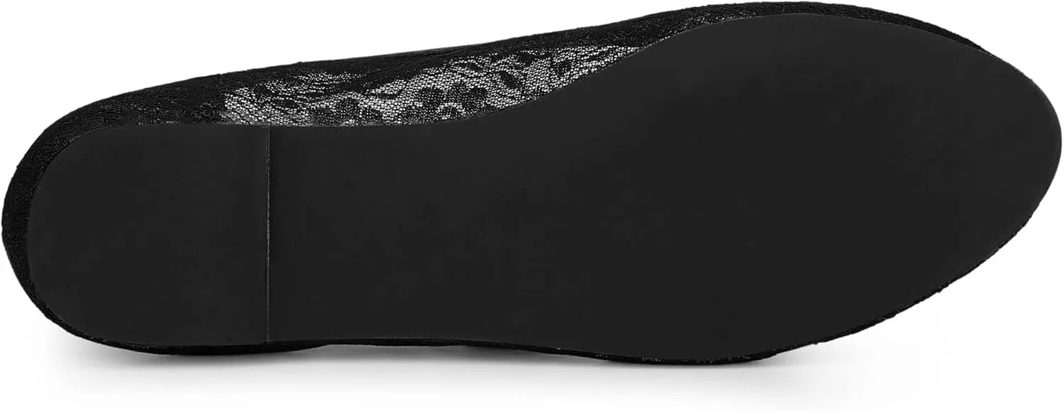 Allegra K Women's Lace Mesh Floral Round Toe Slip on Breathable Ballet Flats