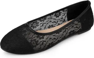 Allegra K Women's Lace Mesh Floral Round Toe Slip on Breathable Ballet Flats