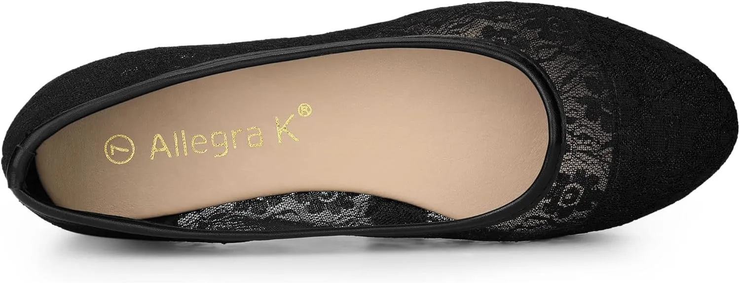 Allegra K Women's Lace Mesh Floral Round Toe Slip on Breathable Ballet Flats