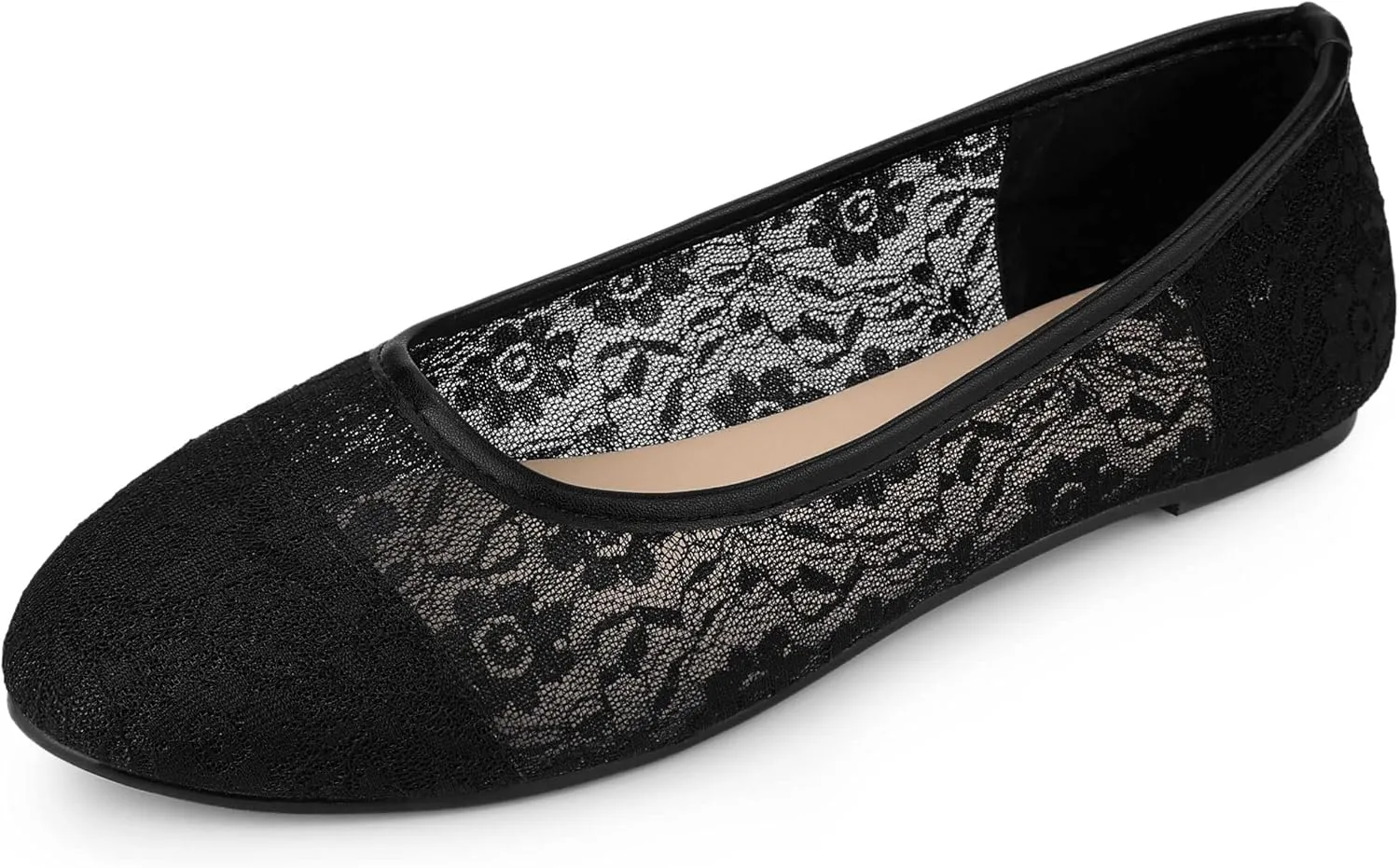 Allegra K Women's Lace Mesh Floral Round Toe Slip on Breathable Ballet Flats