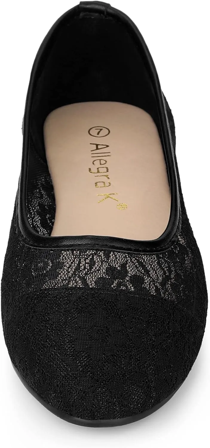 Allegra K Women's Lace Mesh Floral Round Toe Slip on Breathable Ballet Flats