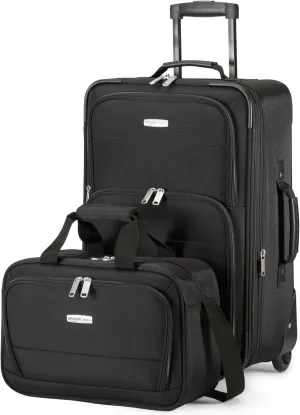 Amazon Basics Luggage Sets, Carry-On 23-Inch, tote 15-Inch, Suitcase With Wheels, Expandable Extra Space ( 15%), Front Pockets and Telescopic Handle, Black