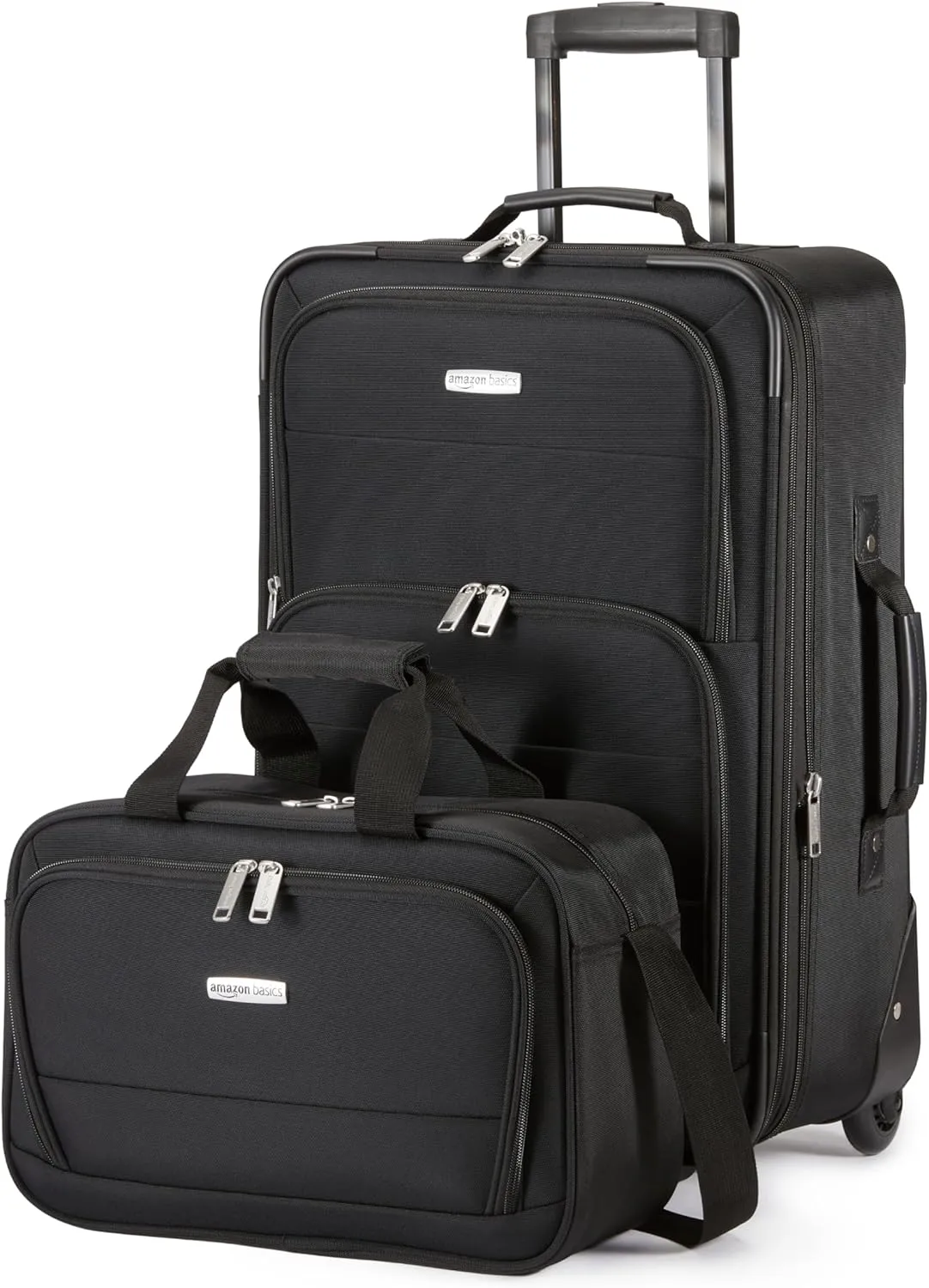 Amazon Basics Luggage Sets, Carry-On 23-Inch, tote 15-Inch, Suitcase With Wheels, Expandable Extra Space ( 15%), Front Pockets and Telescopic Handle, Black