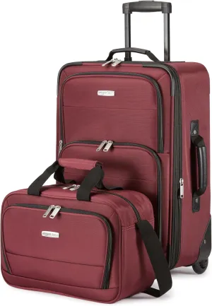 Amazon Basics Luggage Sets, Carry-On 23-Inch, tote 15-Inch, Suitcase With Wheels, Expandable Extra Space ( 15%), Front Pockets and Telescopic Handle, Burgundy