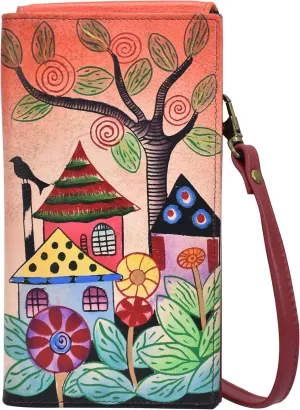 Anna by Anuchka Women's Hand-Painted Genuine Leather Phone Wallet Organizer Crossbody