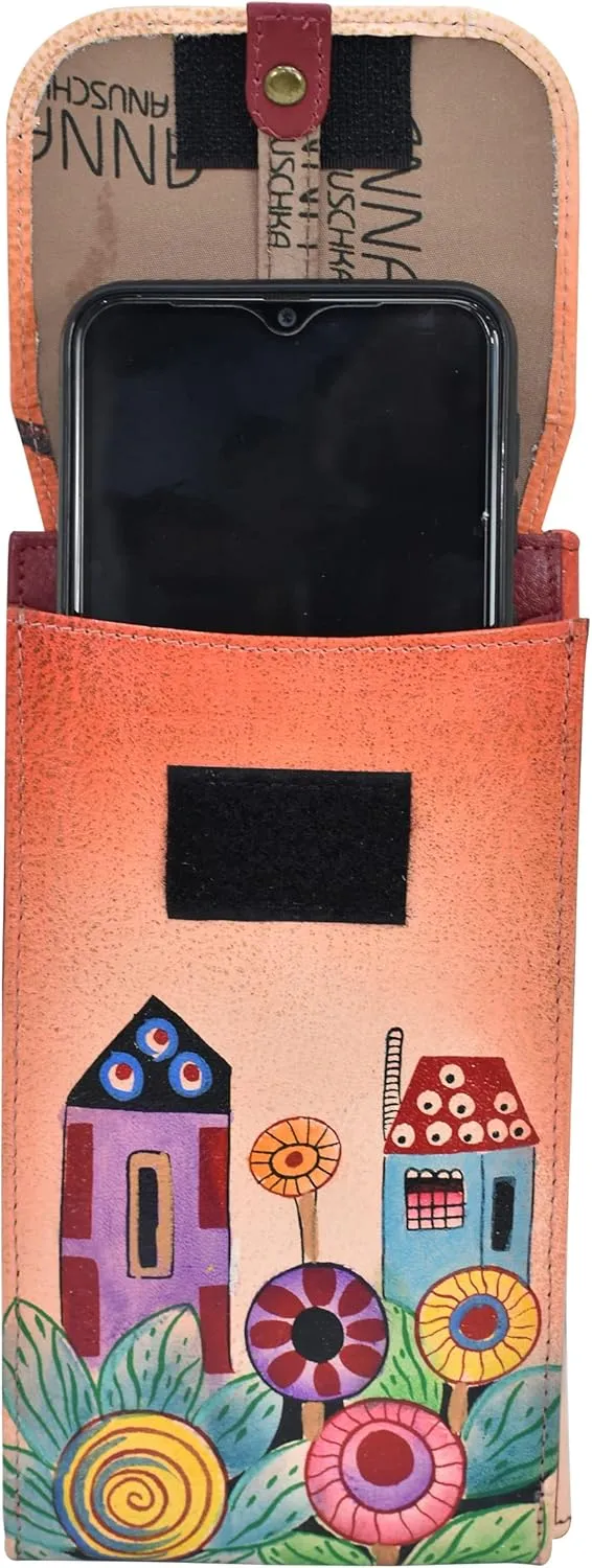 Anna by Anuchka Women's Hand-Painted Genuine Leather Phone Wallet Organizer Crossbody