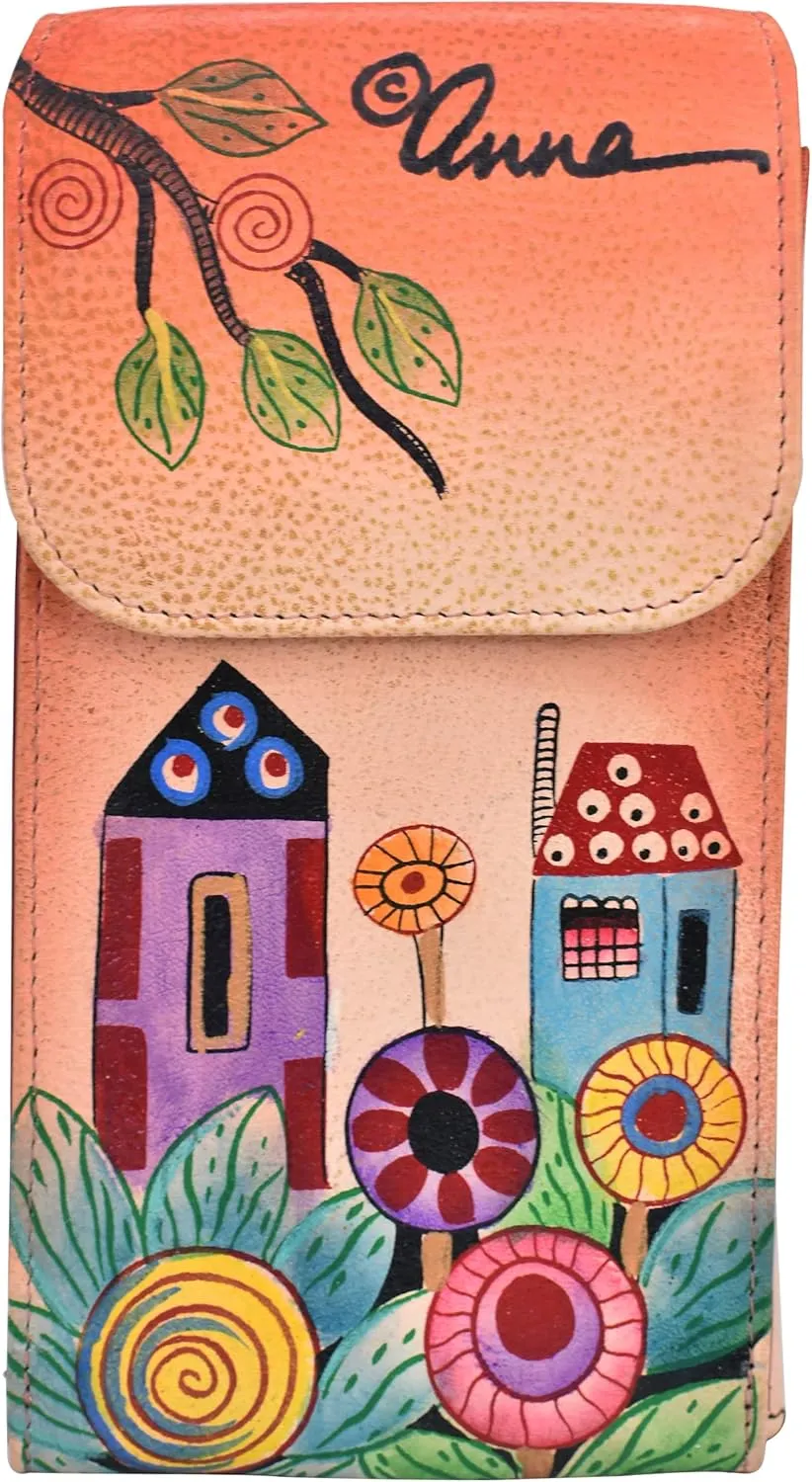 Anna by Anuchka Women's Hand-Painted Genuine Leather Phone Wallet Organizer Crossbody