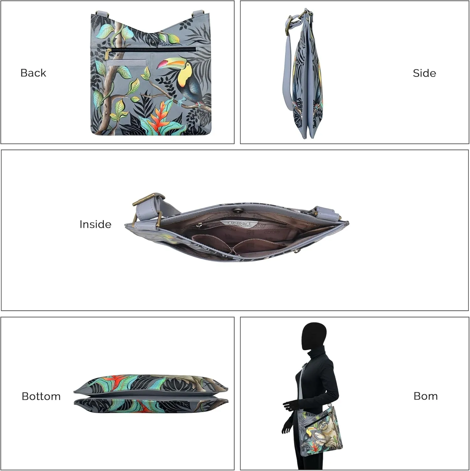 Anna by Anuschka Hand Painted Leather Women's V Top Large Crossbody