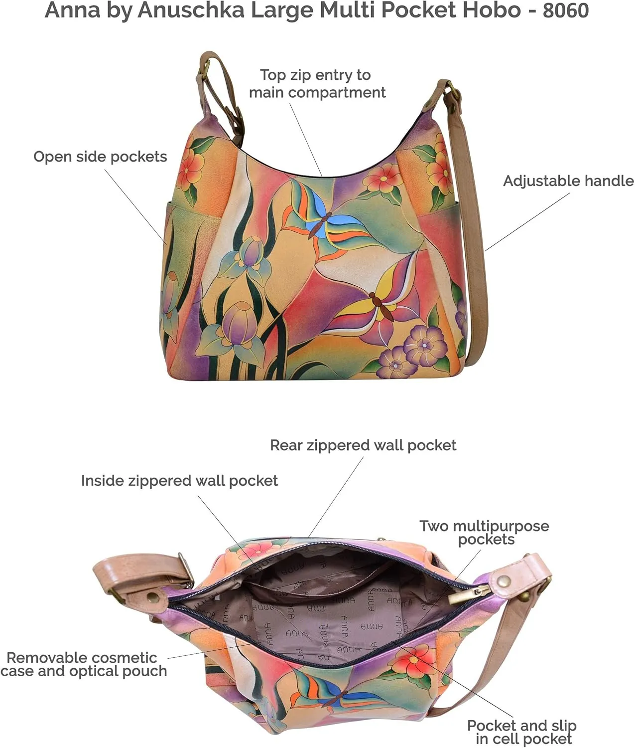 Anna By Anuschka Handpainted Large Multi Pocket Hobo